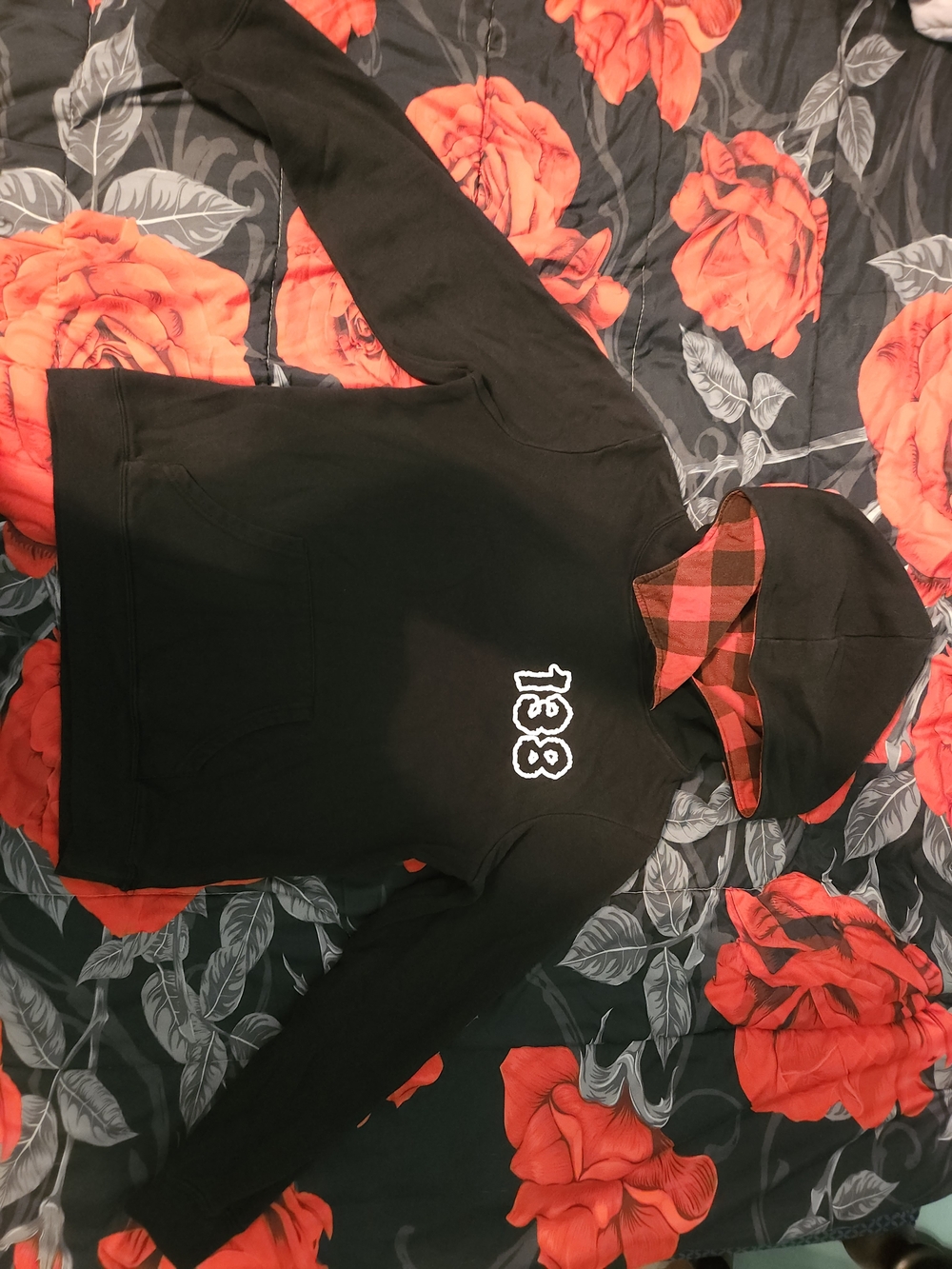 Black Misfits 138 Hoodie with Red Plaid Lining Crimson Ghost Face On Back